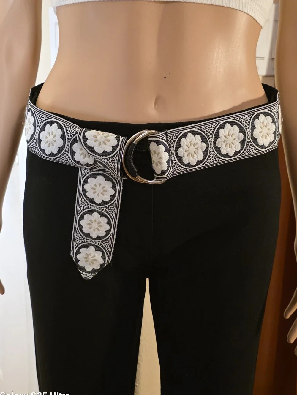 Woven Floral Accent Belt in Black and White